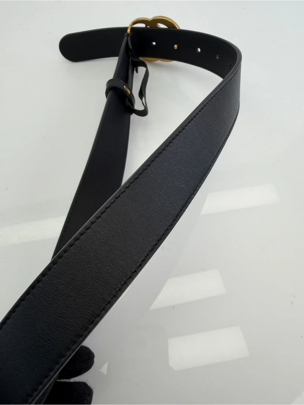 Gucci Slim Leather Marmont Gg Double Unisex Belt Black 70/28